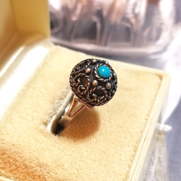 Poison Ring RARE Artisan TAXCO Turquoise Sterling Silver Vintage - Picture 7 of 8